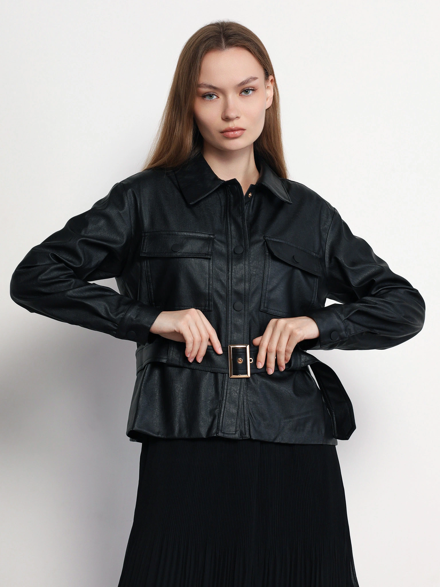 Куртка прямого кроя со съемным поясом